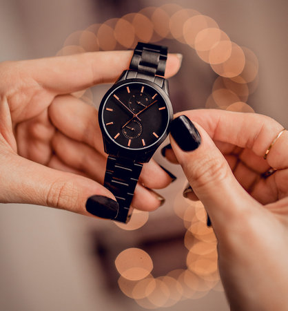Stylish watch on woman hand