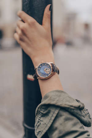 Stylish watch on woman handの写真素材