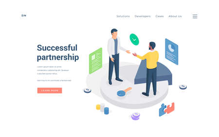 Male business partners making agreement isometric vector illustrationのイラスト素材