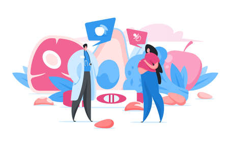 Pregnant woman consulting with doctor about healthy dietのイラスト素材