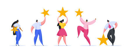 Diverse people rating service industry. Flat cartoon people vector illustration