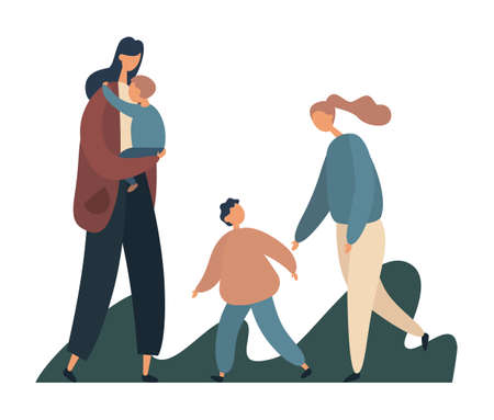Happy family playing in park. Flat vector illustrationのイラスト素材