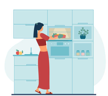 Woman baking dessert in kitchen at homeのイラスト素材