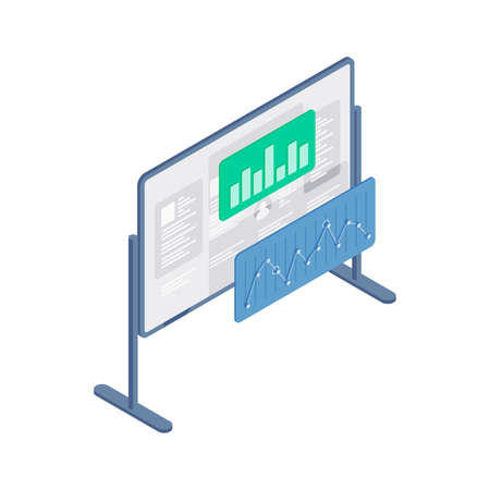 Isometric symbol of whiteboard with charts and graphsのイラスト素材