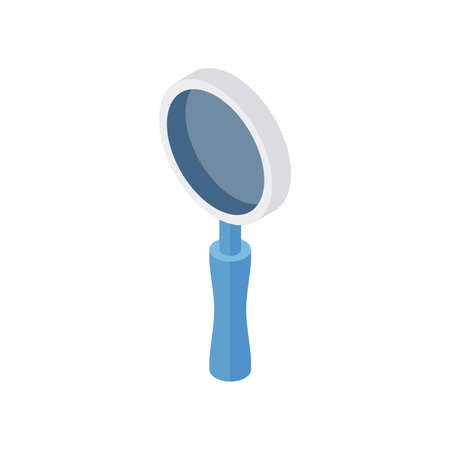 Magnifying loupe isometric icon. Optical lens on blue handle with white rim.のイラスト素材