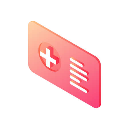 Medical information badge isometric vector icon. Hospital employee red ID with data.のイラスト素材