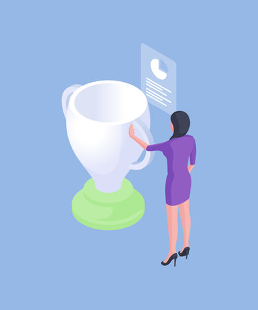 Vector successful female analyst receiving prize cupのイラスト素材