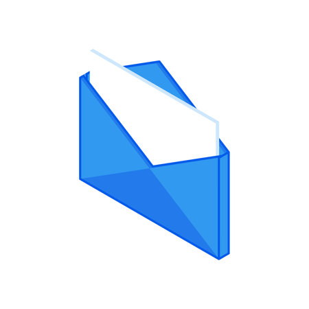 Read message isometric icon. An open blue envelope with white sheet.のイラスト素材