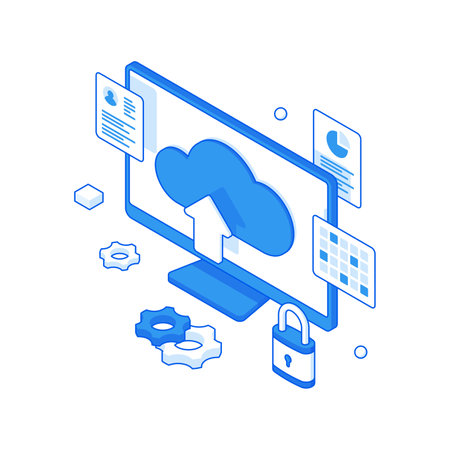 Cartoon computer monitor with cloud storage symbolのイラスト素材