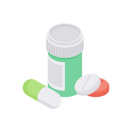 Vector tablets and pills near closed jarのイラスト素材