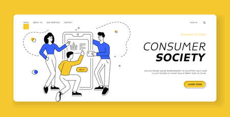 Modern friends buying goods from basket in online shop. Banner templateのイラスト素材