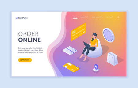 Vector banner advertising online order option in storeのイラスト素材