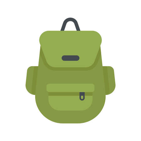 Camping travel backpack for outdoors adventure. Flat vector illustration isolated on white background. Tourist equipment for fishing or hikingのイラスト素材