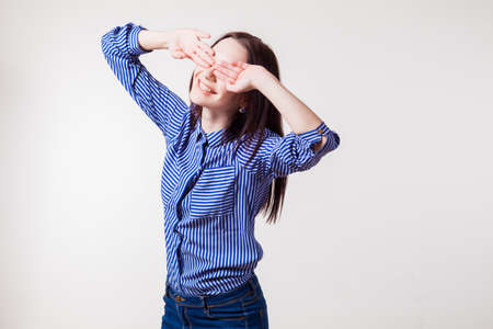 the happy girl closed her eyesの写真素材