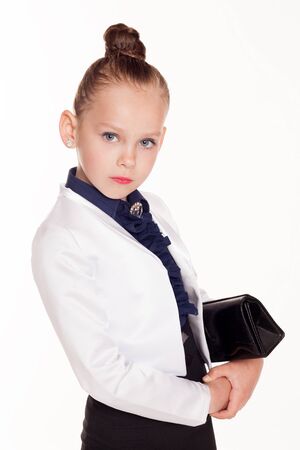 small business nice girl with black handbagの写真素材