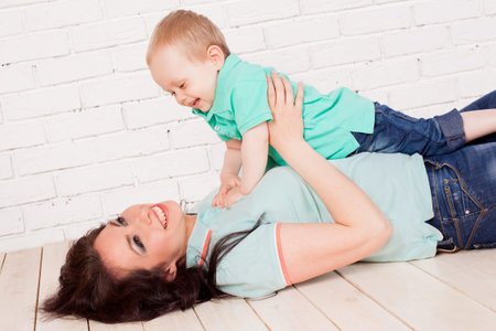 mom and little son together in studio