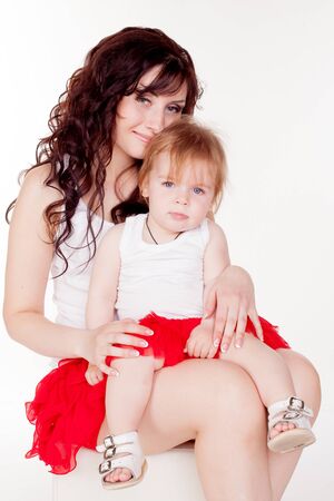 mother and little daughter in studioの写真素材