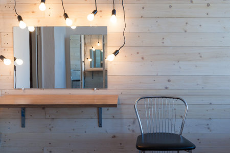 makeup table with lamp in the roomの写真素材