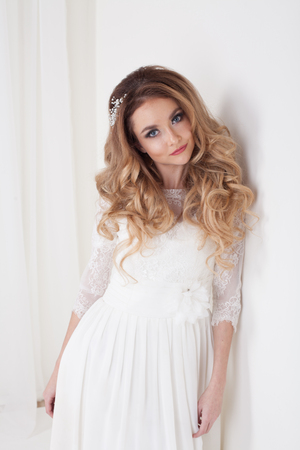bride in white dress beautiful eyesの写真素材