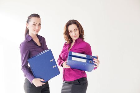 business girl with folders with documentsの写真素材