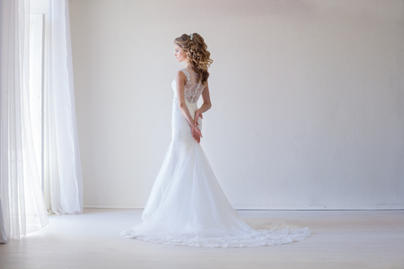 girl bride in a white dress wedding dress beautifulの写真素材