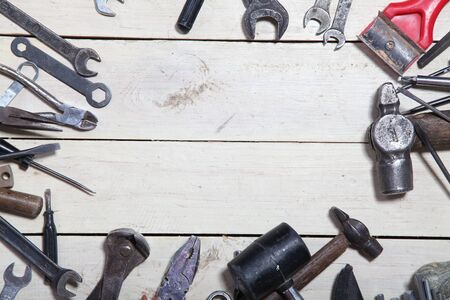 construction tools for repair hammers screwdriver drill keysの写真素材