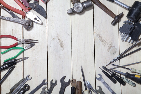 construction tools for repair hammers screwdriver drill keysの写真素材