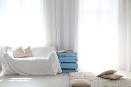 White lounge sofa large Windows and color bookの写真素材