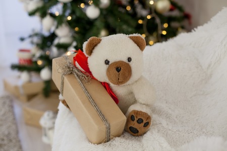 Christmas toy white Teddy bear Christmas gifts 1の写真素材