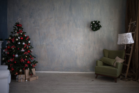 Christmas tree with presents, Garland lights new year