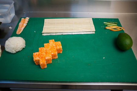 table with products for sushiの写真素材