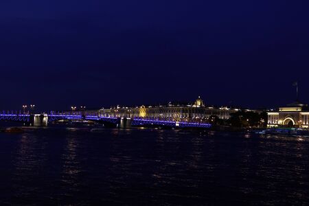 St. Petersburg Palace bridge the Neva River nightのeditorial素材