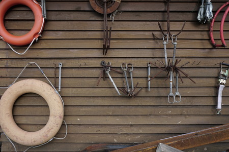 lifebuoy at boat station lifeguard and anchorの写真素材
