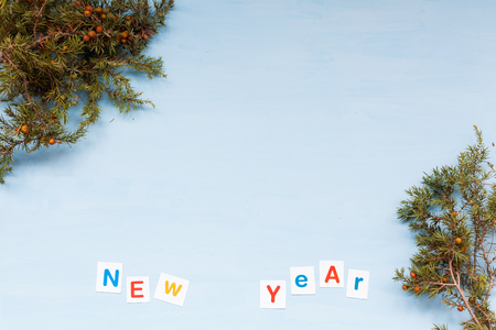 happy new year Christmas background with Christmas tree and giftsの写真素材