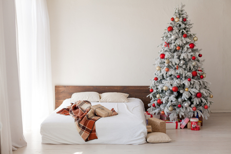 bedroom Christmas presents new year holidays treeの写真素材
