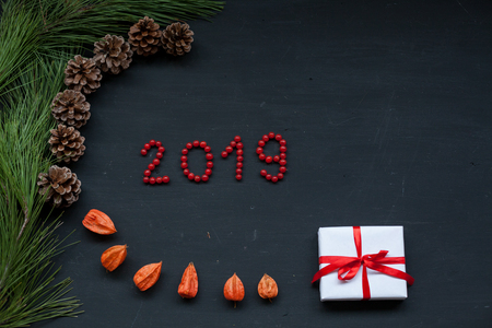 2019 Christmas background Christmas tree new year gifts decor decoration holiday winterの写真素材