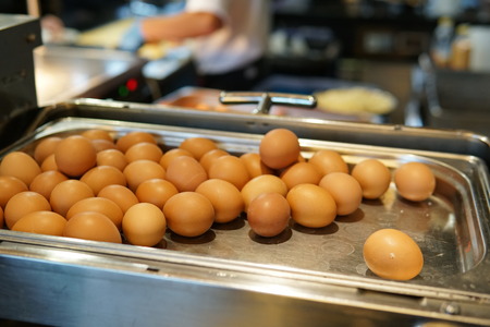 eggs eggs in the kitchen of the restaurant breakfast lunchの写真素材