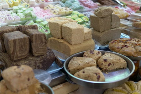 Oriental sweets products on the market in storeの写真素材