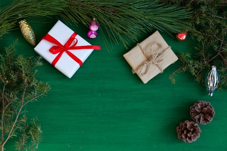Christmas new year tree decoration holiday gifts background winterの写真素材