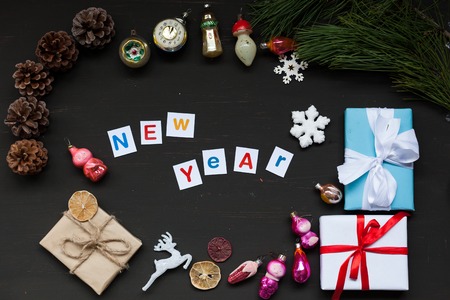 Christmas background Christmas tree decor gifts new year winter holiday decorationの写真素材