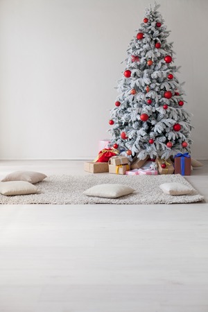 Christmas tree Garland lights new year holiday gifts white home decorの写真素材