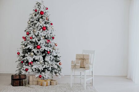 White Christmas tree decorating new year gifts Interior holidayの写真素材