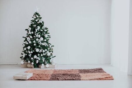 Christmas Decor white room new year tree gifts 2018 2019の写真素材