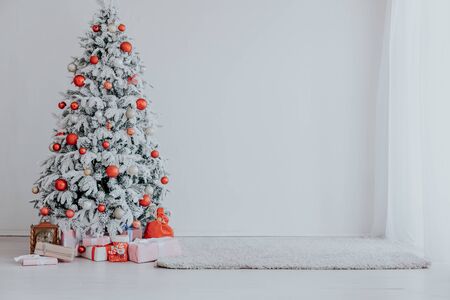 Christmas Interior White Christmas tree gifts new yearの写真素材