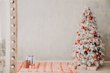 new year Christmas tree winter holiday gifts interior decor postcardの写真素材