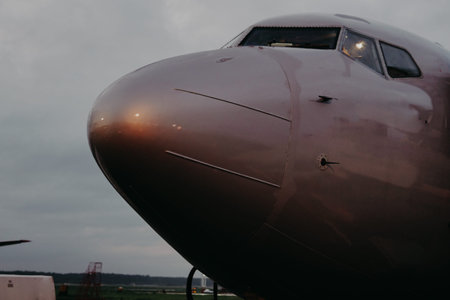 the nose of a passenger plane before flying at the airport