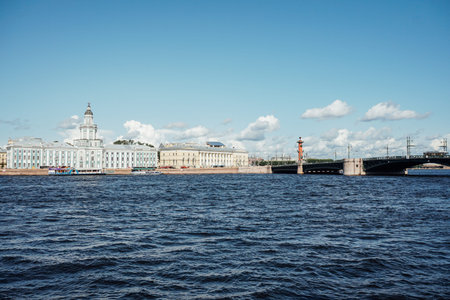 Russia St. Petersburg - August 15,2019 Palace Bridge Neva River northern capitalのeditorial素材