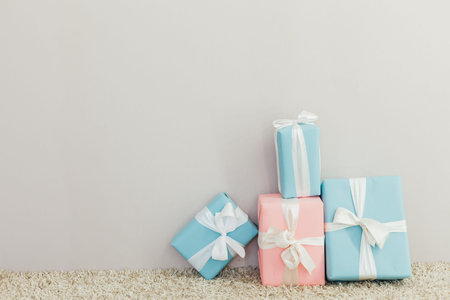 birthday presents on a grey background
