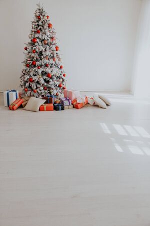 Christmas tree Garland lights new year holiday gifts white home decorの写真素材