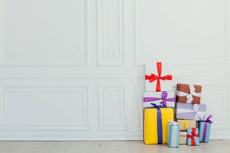 Lots of multicolored birthday christmas giftsの写真素材